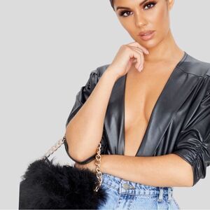 Urban Expressions black faux fur gold chain purse!